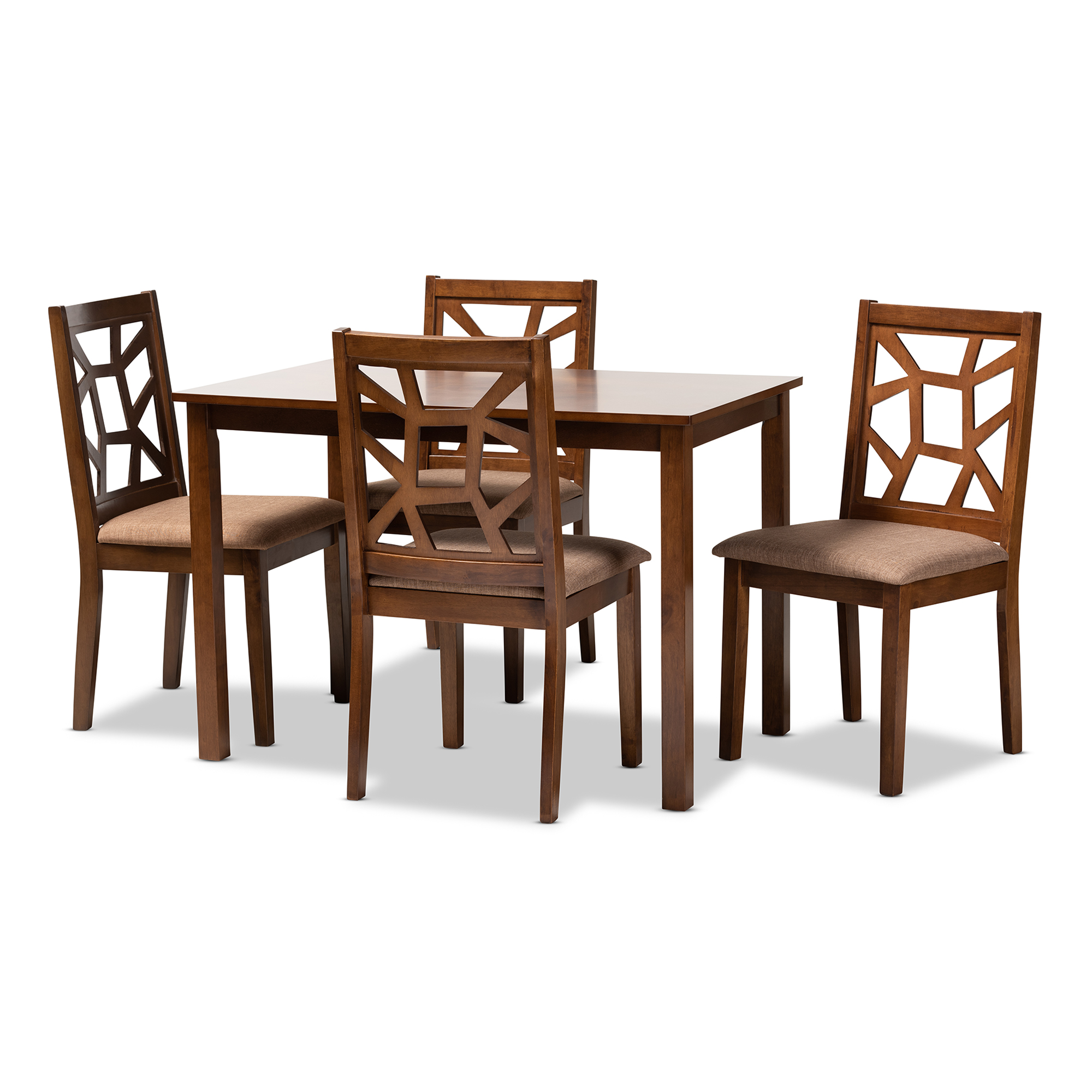 Baxton Studio Abilene Mid-Century Light Brown Fabric Upholstered and Walnut Brown Finished 5-Piece Wood Dining Set